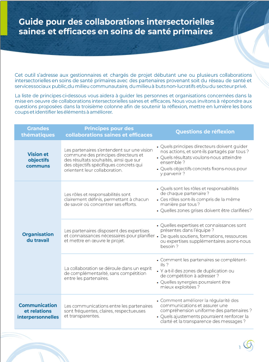 Un nouveau guide pour soutenir des collaborations intersectorielles saines et efficaces en soins de santé primaires